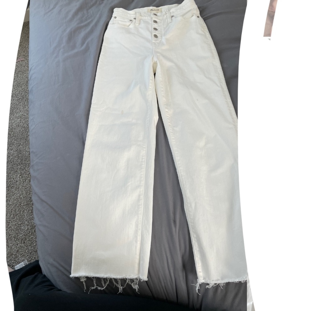 Madewell slim wide leg crop jeans with raw hem